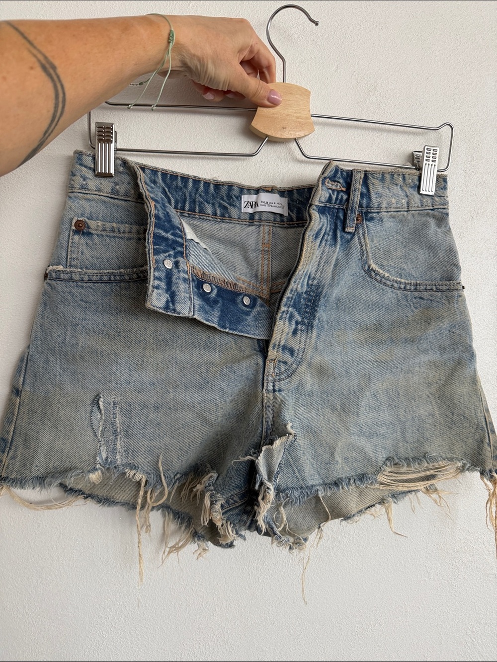 Zara Washed Blue Distressed Denim Shorts
